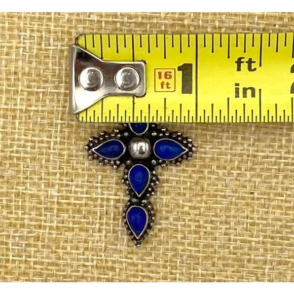 Vintage Sterling Silver Lapis Lazuli Ornate Cross - Picture 5 of 6